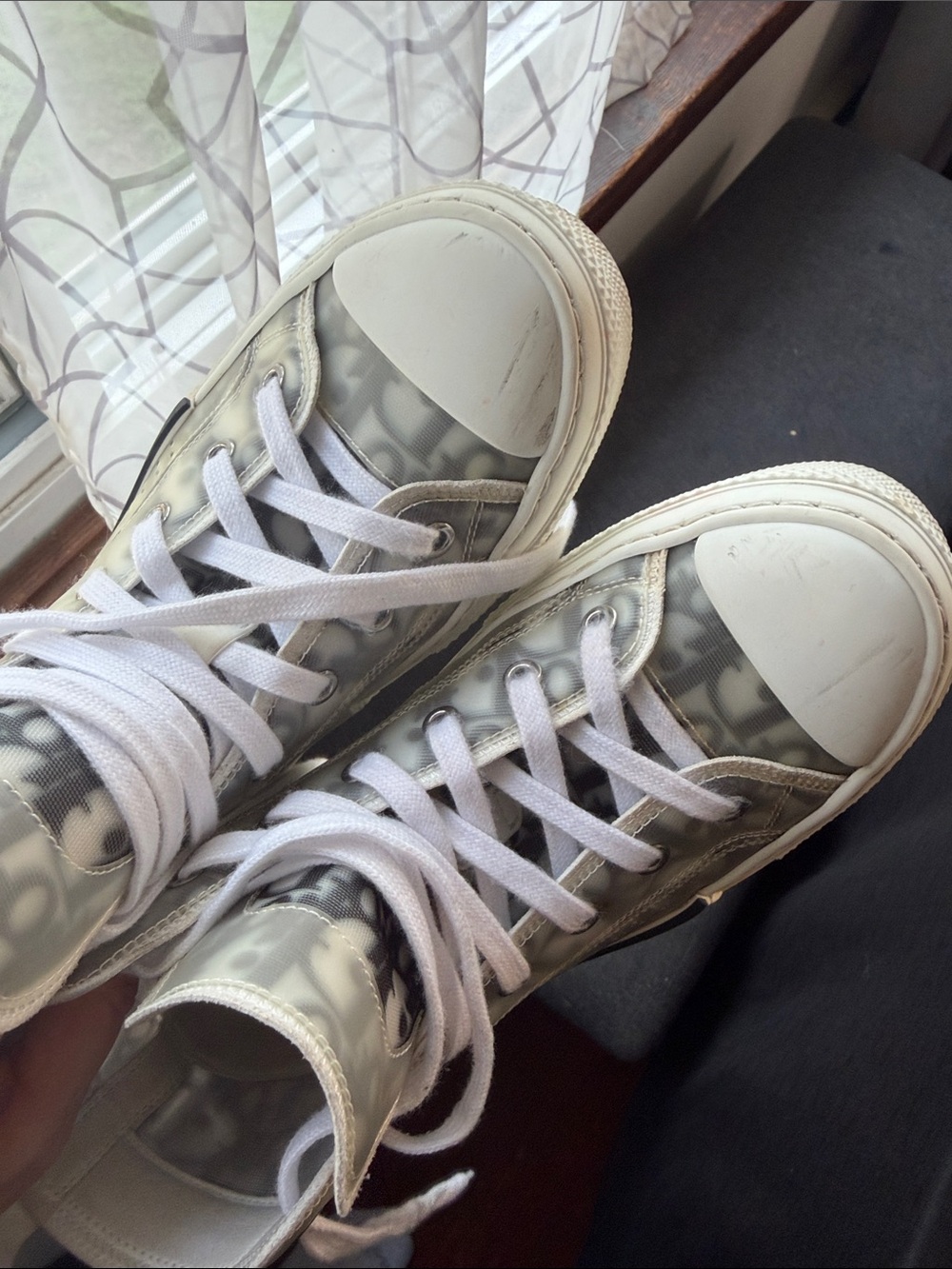 Dior High-Top Sneakers in Gray and White Monogram - Picture 8 of 10